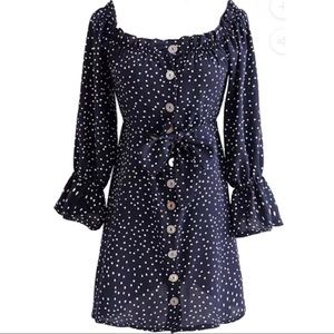 Navy and white polka dot dress